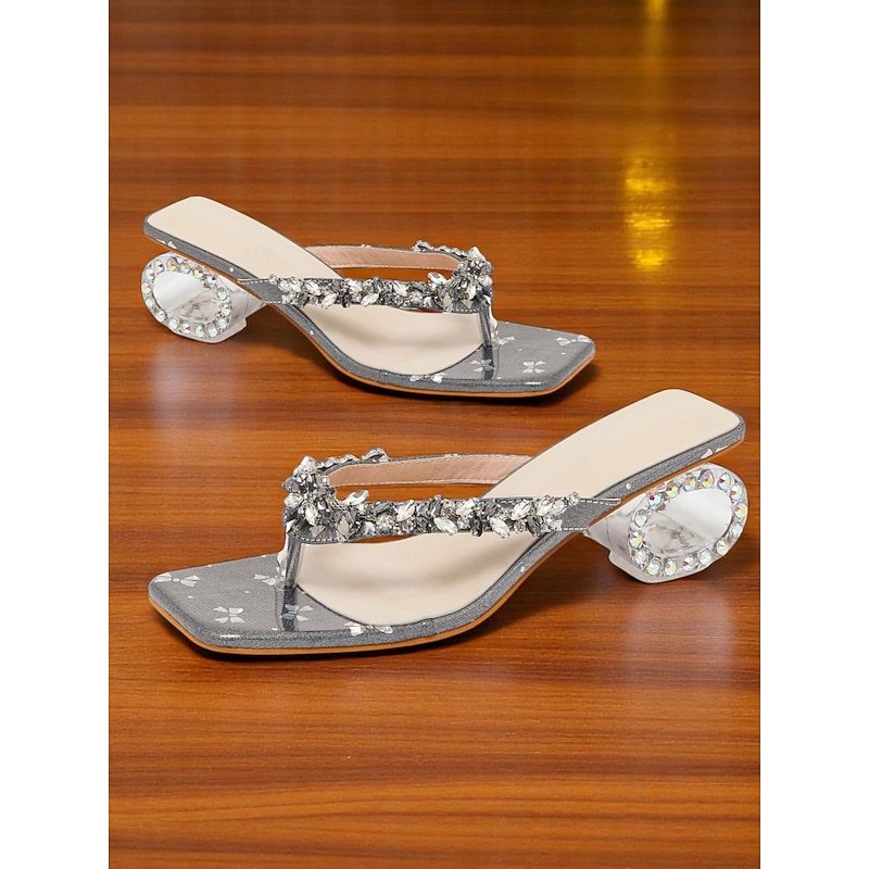 Women's Silver Rhinestone Sandals Heels - Sparkly Open Toe Party Shoes for Nightlife and Club Events