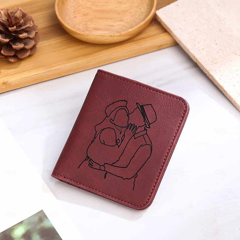 Personalized Photo Engraved Leather Wallet Custom Best Gift for Dad, Custom Text for Her, Mother's Day, Birthday, Anniversary, Christmas Gift, Personalized Leather Wallet for Women4