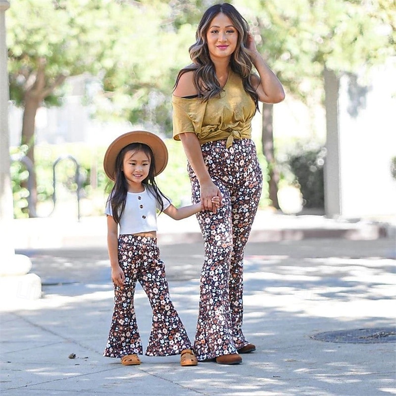 Retro Vintage Boho 1970s Bell Bottoms Pants Flare Leggings Flared Trousers Disco High Waist Floral Fancy Dress Women's Halloween Carnival Vacation Music Festival Festival Adults' Pants2