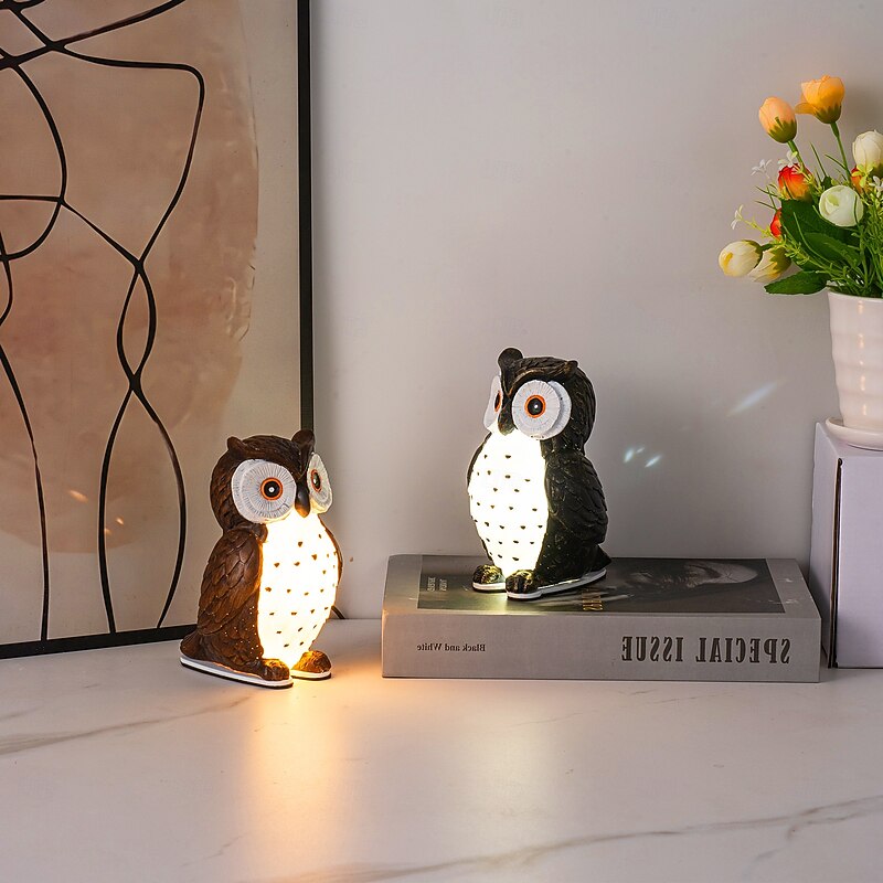 1 Pc simulation owl night light, bedside lamp, desk lamp, three levels of dimming, adjustable brightness, bedroom, dining room, living room, study lighting, USB power supply