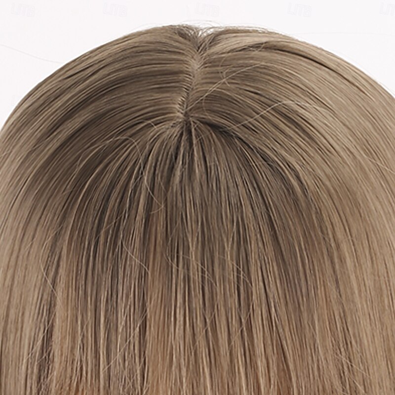 Synthetic Wig kinky Straight Straight Layered Haircut With Bangs Wig 24 inch A1 Synthetic Hair Women's Classic Comfortable Color Gradient Brown4