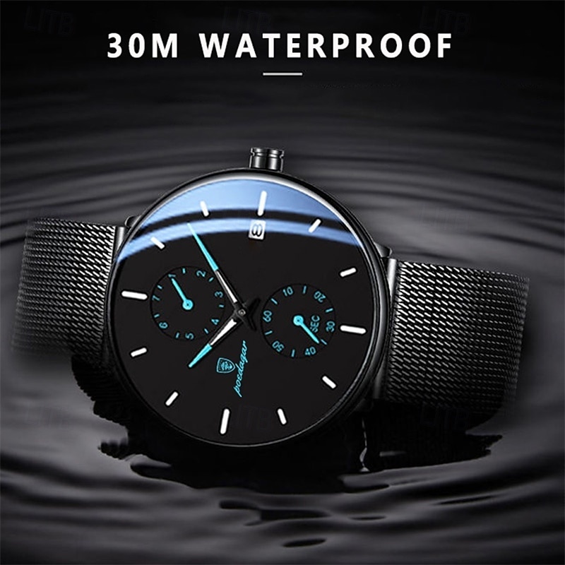 Fashion Men Business Watches Luxury Ultra Thin Steel Mesh Belt Quartz Men Wrist Watch Casual Leather Band Male Watch3
