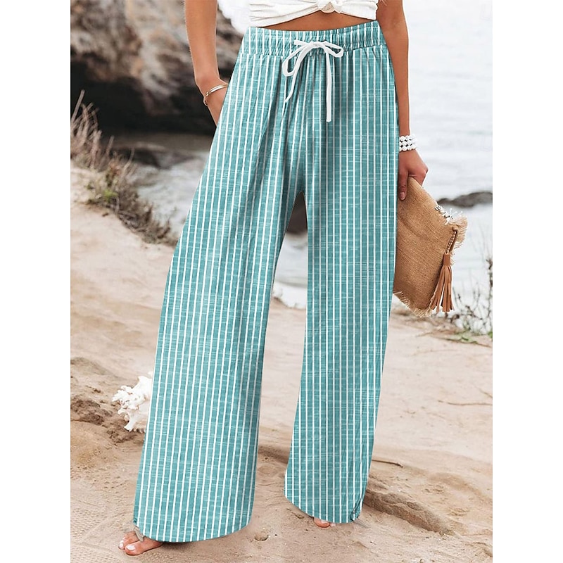 Women's Wide Leg Chinos Beach Shorts Vacation Fashion Casual Full Length High Waist Graphic Stripe Drawstring Printing Soft Breathable Micro-elastic Vacation Casual Daily Violet Robin's Egg Blue Green4