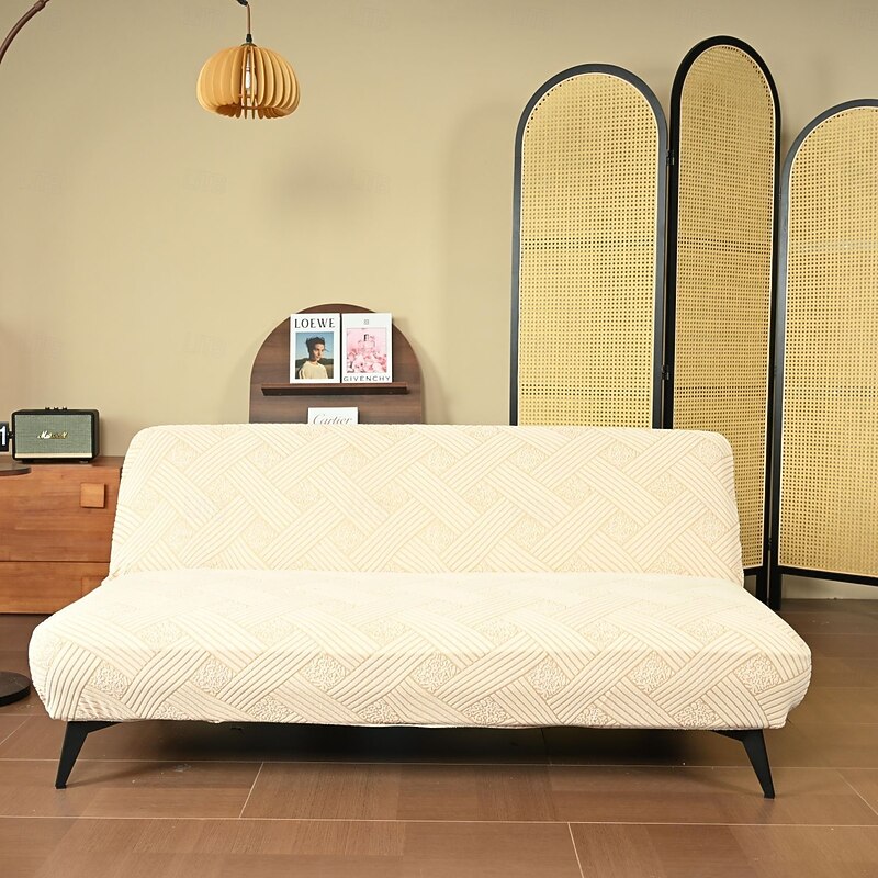 Stretch Armless Futon Cover Jacquard Sofa Bed Slipcovers Washable Futon Mattress Bed Cover Stain Resistant Furniture Protector with Elastic Bottom2