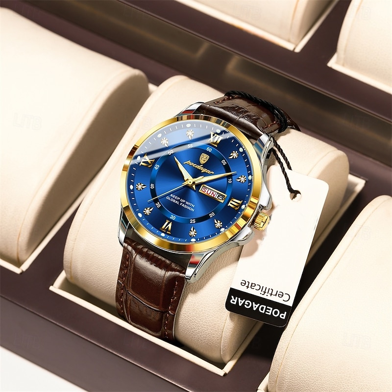 Top Luxury Man Watch Date Week Waterproof Luminous Leather Men Wristwatch Casual Male Clock Sports Men's Quartz Watches