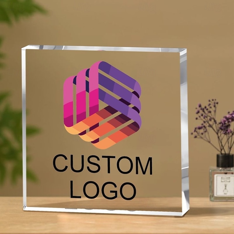 Personalized Acrylic Logo Plaque Custom Photo and Text Plaque ,Display Sign for Collectible Figurines, Desk or Shelf Decor