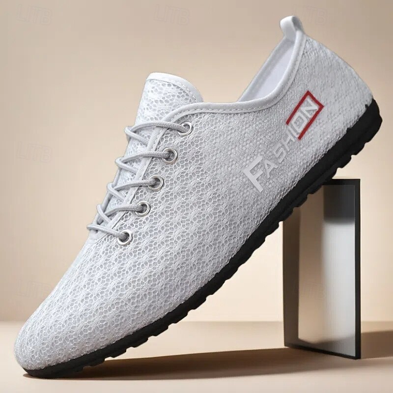Men's Grey Mesh Sneakers with Breathable Upper and Lace-up Closure - Lightweight, Comfortable, Suitable for Daily Wear and Active Lifestyles