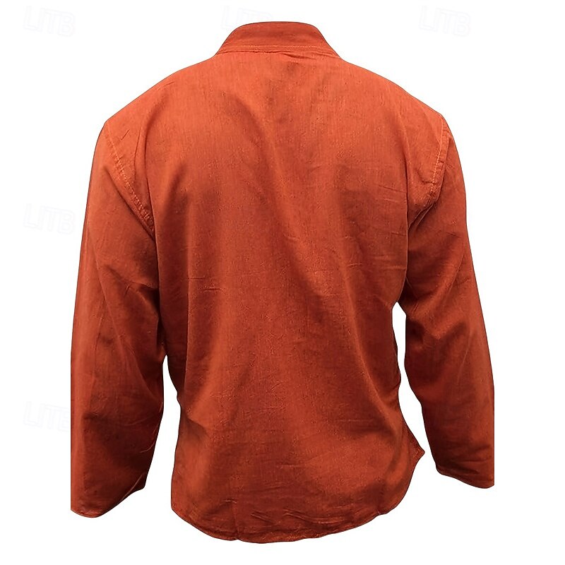 Men's Shirt Summer Shirt Casual Shirt Beach Shirt Button Up Shirt Black Yellow Orange Army Green Dark Blue Long Sleeve Plain Band Collar Vacation Hawaiian Clothing Apparel Polyester Fashion Casual2