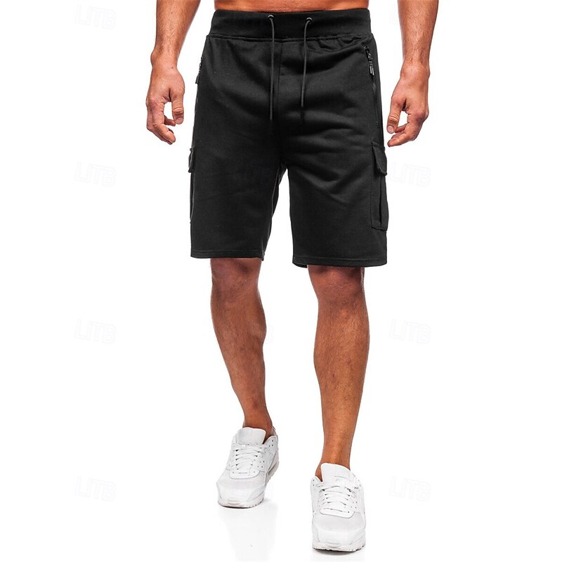 Men's Athletic Shorts Sweat Shorts Shorts Summer Shorts Pocket Drawstring Elastic Waist Plain Comfort Breathable Short Outdoor Sports Classic Casual Black Light Grey Micro-elastic3
