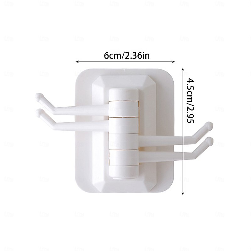 2-Pack Rotating Adhesive Wall Hooks, No-Drill Strong Sticky Towel Hooks for Bathroom Storage, Punch-Free Swivel Hangers for Wall and Door4