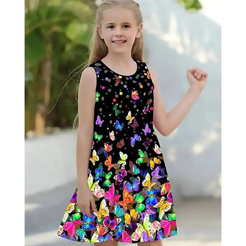 Girls' 3D Peacock Sunflower Dress Sleeveless Summer Spring Vacation Daily Holiday Princess Beautiful Sweet Kids 4-12 Years Casual Dress A Line Dress Knee-length Regular Fit4