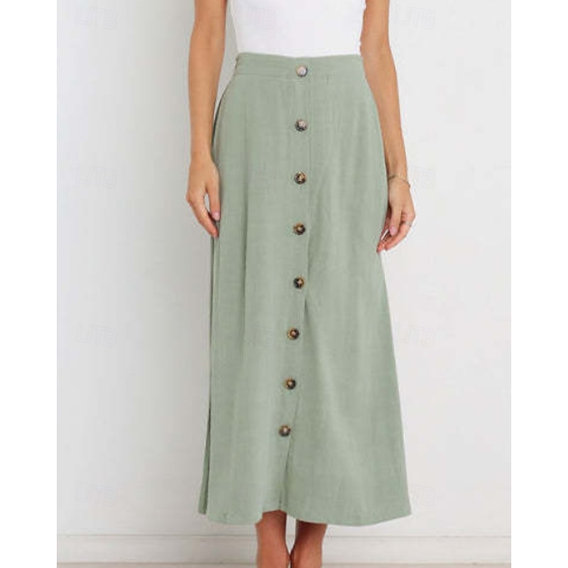 Women's Skirt Basic Casual Midi Mid Rise Skirts Plain Ruched Micro-elastic Vacation Street Black White Mint Green Green Summer Cotton2