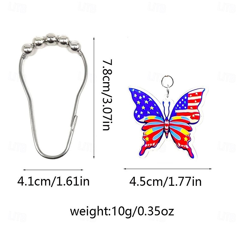 1pc 4th of July Shower Curtain Hooks With Ball Bearings, American Patriotic Blue White Red Curtain Tiebacks, Independence Day For Bathroom Accessories2