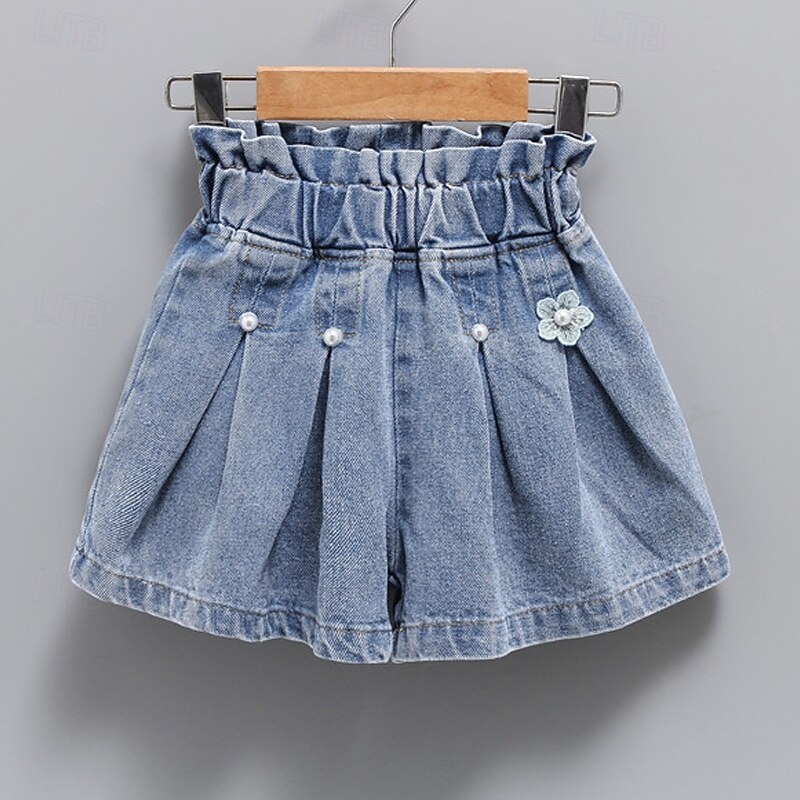 Kids Girls' Shorts Solid Color Streetwear Ruched School 4-12 Years Summer Blue2