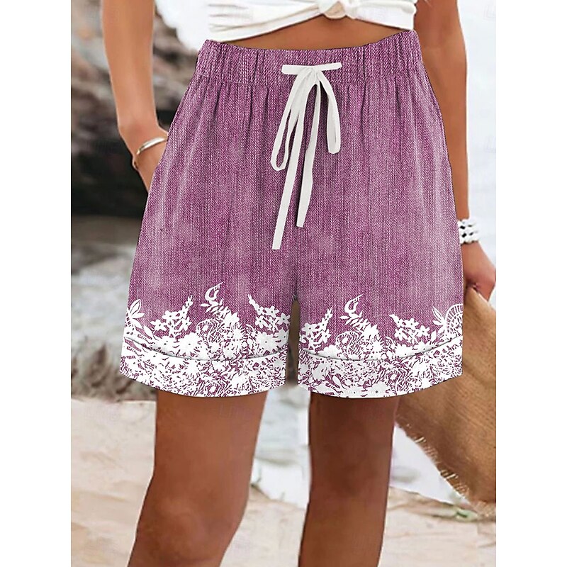 Women's Shorts Chinos Vacation Vintage Ethnic Style Short High Waist Print Blue Purple Green Gray Summer Spring3