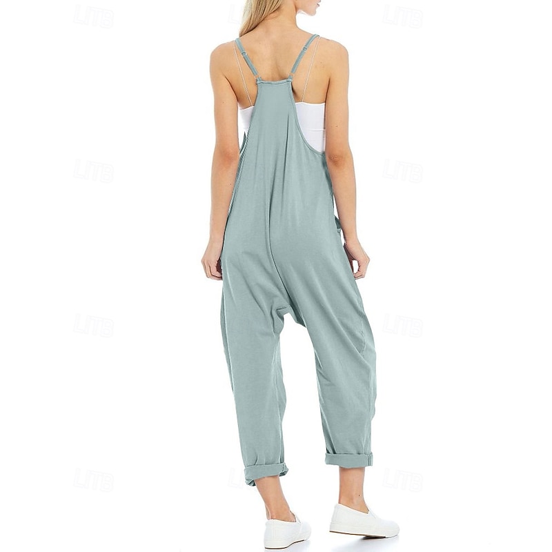 Women's Normal Jumpsuit Casual Solid Color Sleeveless V Neck Pocket Going out Weekend Regular Fit Black Light Green Army Green Summer3