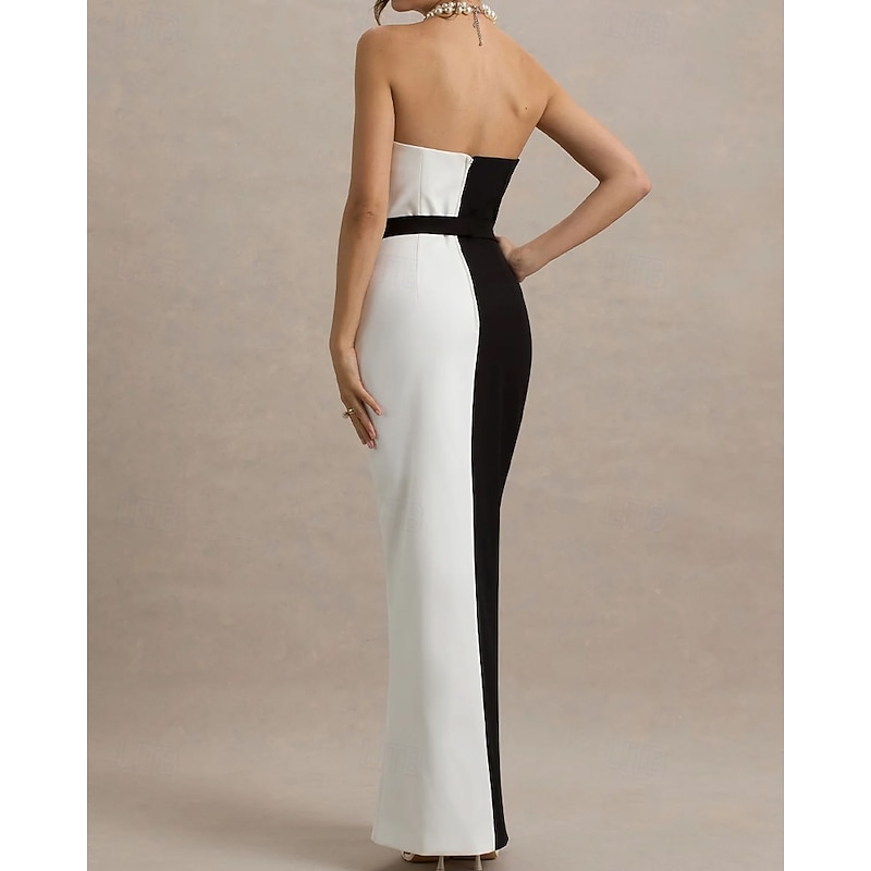 Black and White Mermaid / Trumpet Cocktail Dresses Elegant Dress Formal Wedding Floor Length Maxi Length Strapless Stretch Crepe with Bow(s)4