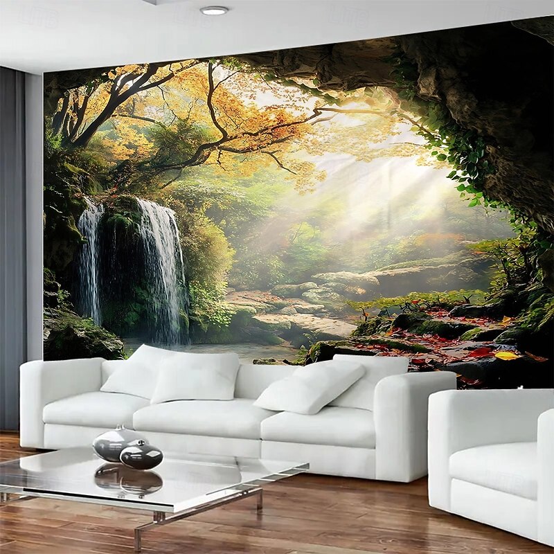 Rock Cave Waterfall Landscape Hanging Tapestry Mural Art Large Tapestry Mural Decoration Photos Background Carpet Curtains Home Bedroom Living Room Decoration4