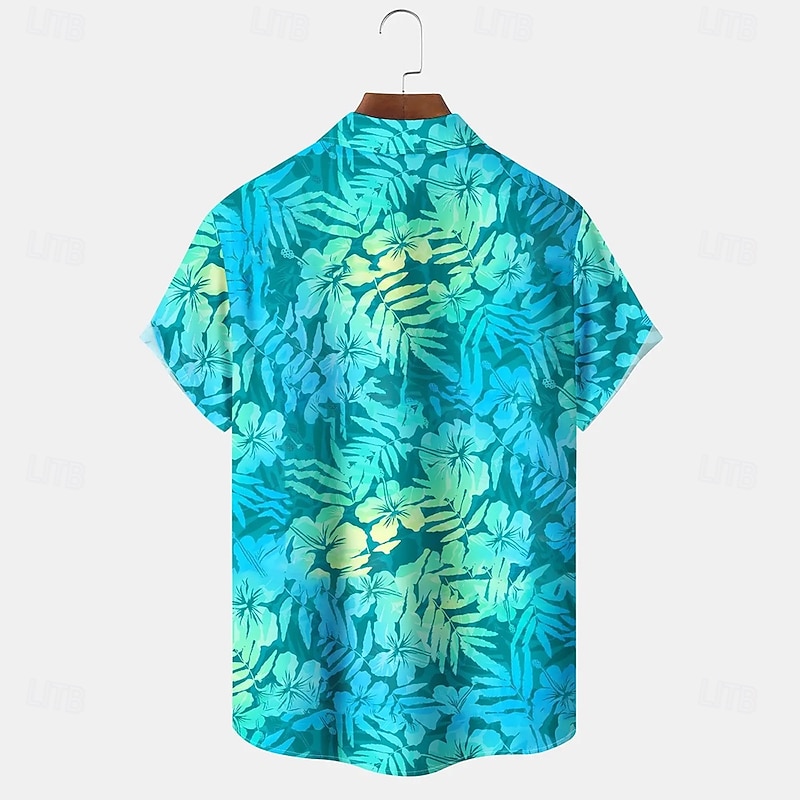 Men's Leaf Floral Print Tropical Flowers Summer Hawaiian Shirt Button Up Shirt Aloha Shirt Short Sleeve Hawaiian Holiday Beach Wear Summer Spring Turndown 3D Print Collared Shirts Front One Pocket2