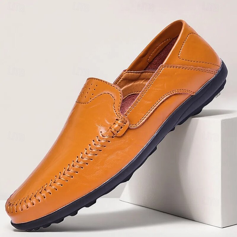 Men's Tan Loafers with Stitched Detailing and Comfortable Sole - Casual, Comfortable, Ideal for Everyday Wear and Outdoor Activities
