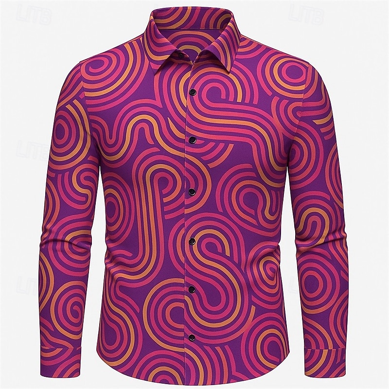 Retro Vintage 1970s Shirt Disco Geometic Fancy Dress Men's Halloween Carnival Pride Parade Pride Month Festival Adults' Shirt3