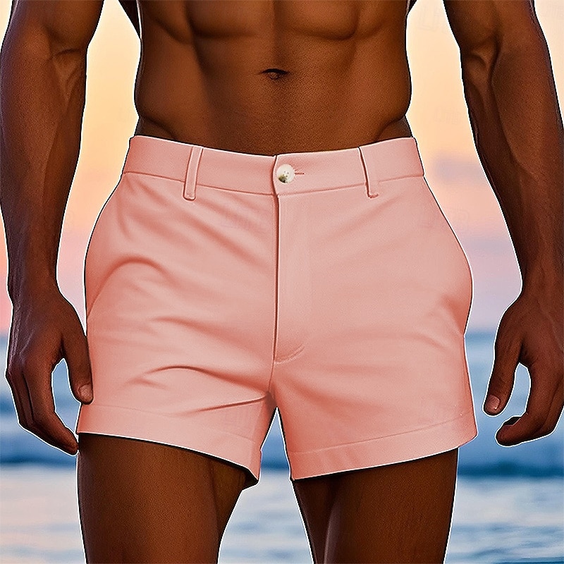 Men's Dress Shorts Work Shorts Golf Shorts Pocket Plain Comfort Breathable Short Outdoor Business Sports Casual White Yellow