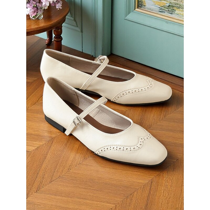 Women's Black Faux Leather Mary Jane Flats – 1950s Vintage Schoolgirl Style with Brogue Detail for Daily Wear & Lolita Outfits2