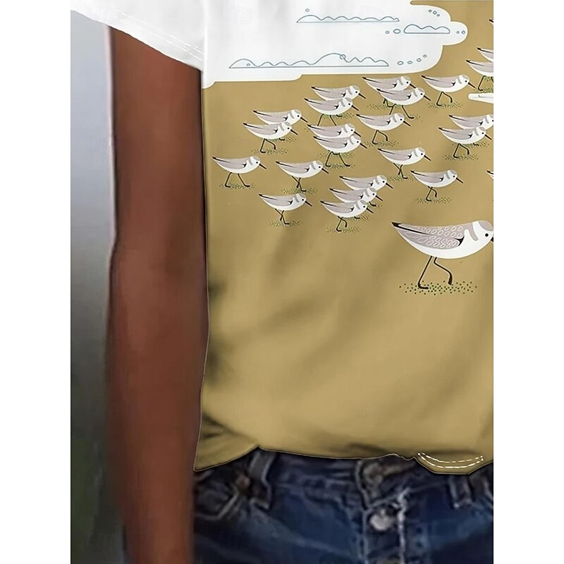 Women's T Shirt Graphic Animal Bird Vintage Stylish Classic Short Sleeve Crew Neck Round Neck Regular Tops Daily Weekend Print Khaki Summer Spring3