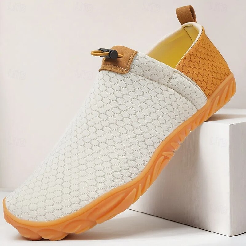 Men's Slip-On Mesh Shoes in Beige and Orange – Stretchy Breathable Loafers for Travel, Summer Outings and Easy On-the-Go Wear