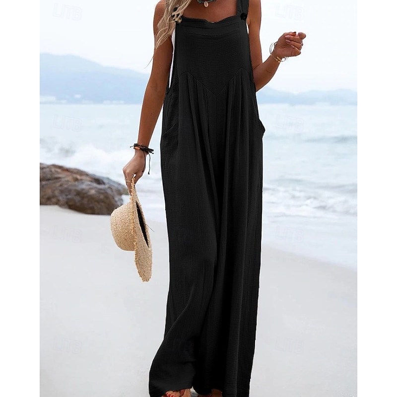 Women's Normal Jumpsuit Dungarees Streetwear Solid Color Sleeveless U Neck Pocket Street Daily Regular Fit Black Yellow Pink Summer2