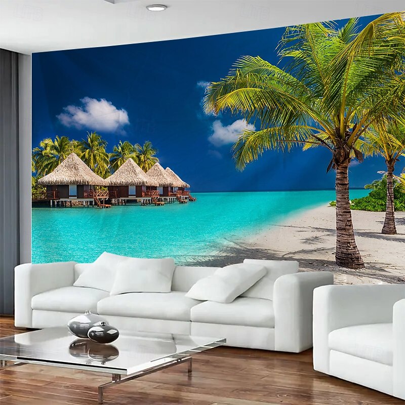 Seascape Grass House Bridge Landscape Hanging Tapestry Mural Art Large Tapestry Mural Decoration Photos Background Carpet Curtains Home Bedroom Living Room Decoration3