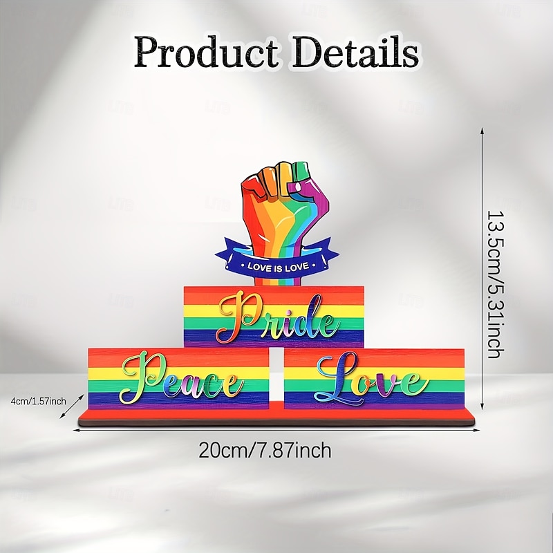 Pride Decorative Wooden Table Centerpieces, Love Is Love Table Decorations for Pride Month, Rainbow Theme LGBTQ Party Supplies, Perfect for Pride Celebration and Party Decor2