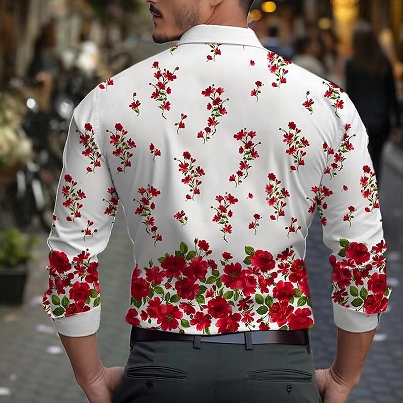 Men's Floral Print Flowers Shirt Button Down Shirt Hawaiian Shirts Long Sleeve Hawaiian Outdoor Vacation Holiday Summer Spring Turndown 3D Print Collared Shirts Red Blue Purple4