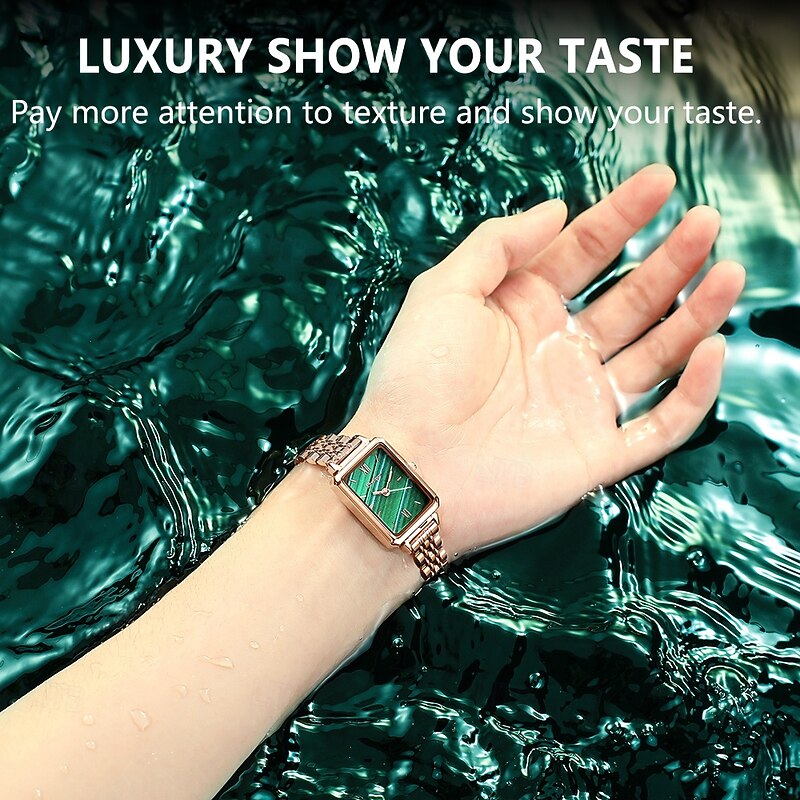 Women's Luxury Square Dial Quartz Watch – Waterproof Stainless Steel Bracelet, Diamond Accents, Elegant Retro Style3