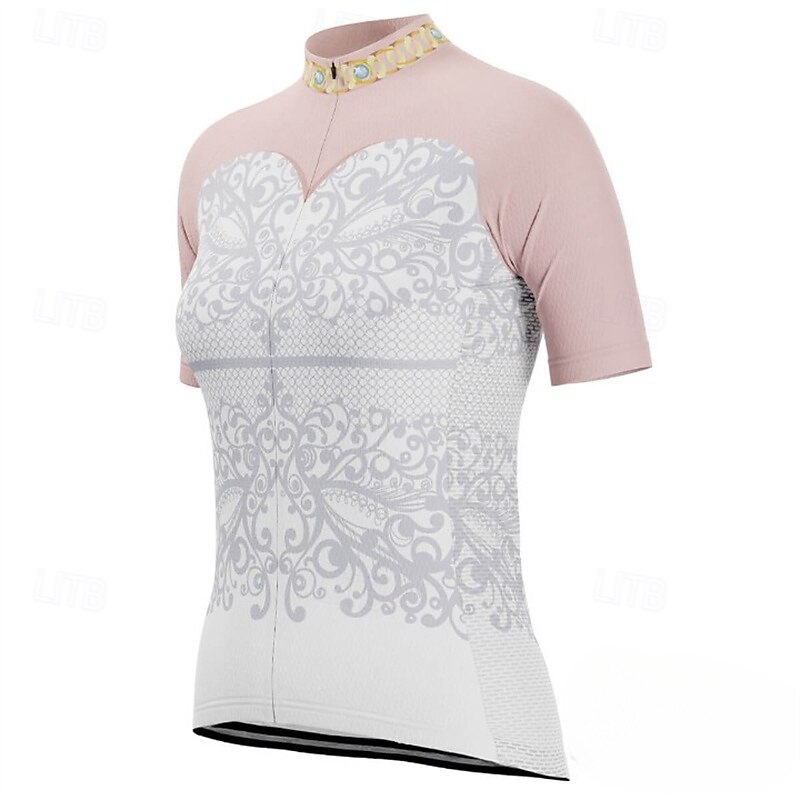 Women's Cycling Jersey Patterned Short Sleeve Bike Tee Tshirt Jersey Top with 3 Rear Pockets Mountain Bike MTB Road Bike Cycling Quick Dry Reflective Strips Moisture Wicking Breathable Sports Pink3