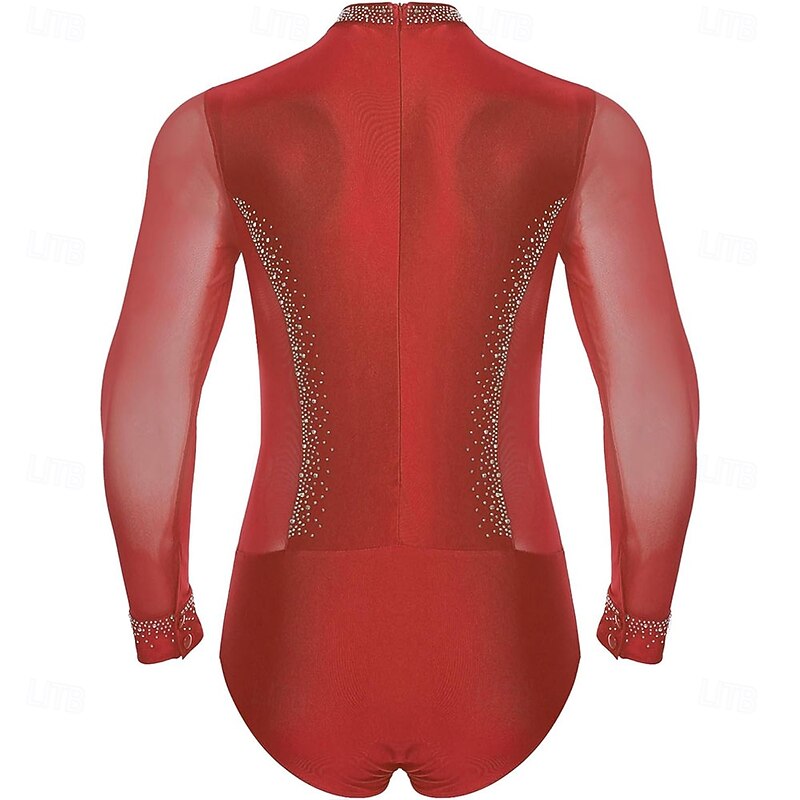 Men's Shiny Rhinestone Mock Neck Latin Tango Dance Shirt Latin Tango Training Performance Bodysuit2