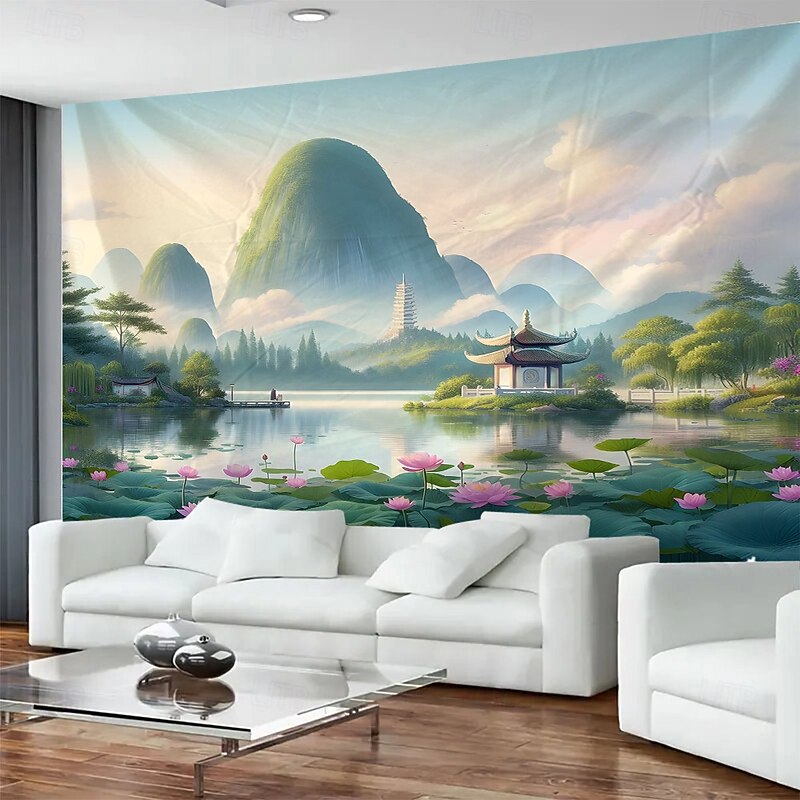 Chinese Style Landscape Painting Hanging Tapestry Mural Art Large Tapestry Mural Decoration Photos Background Carpet Curtains Home Bedroom Living Room Decoration4