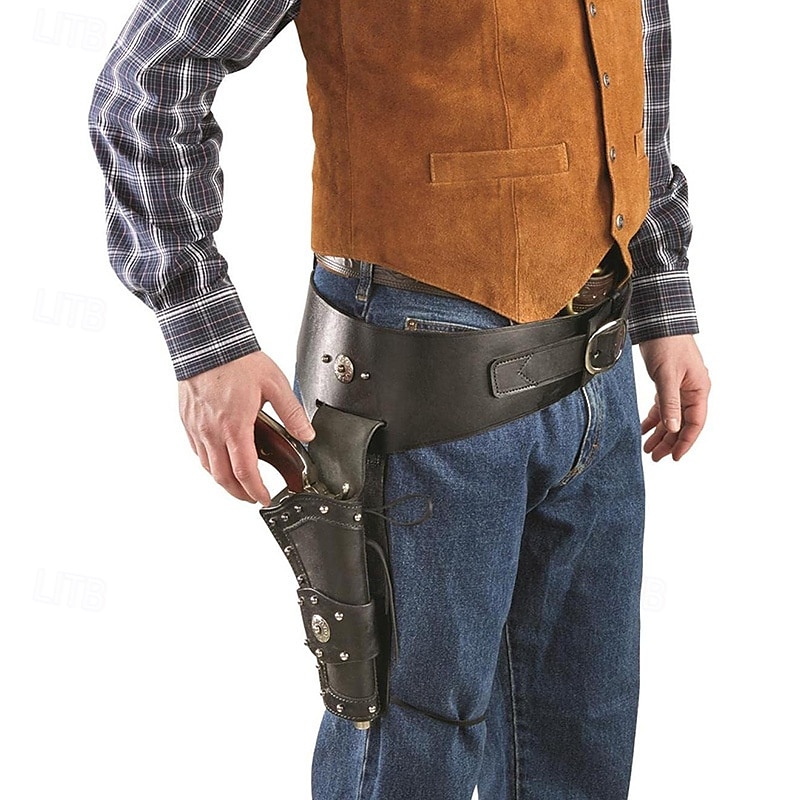 Western Leather Revolver Holster Belt with Ammo Loops, Cowboy Action Shooting Holster Rig, Vintage SASS Style Gun Belt for Men, Old West Costume Accessory