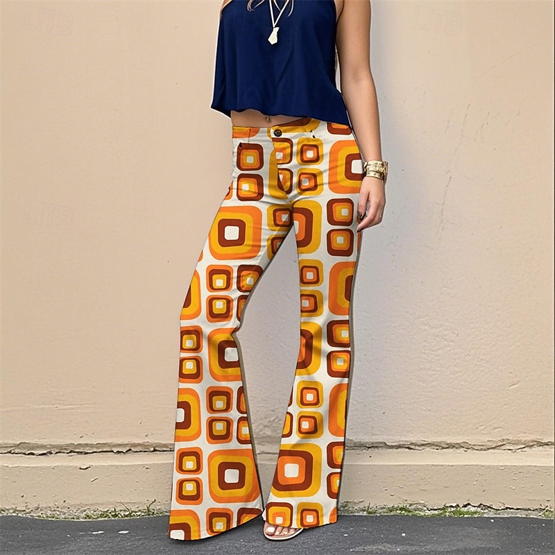Retro Vintage 1970s Groovy Bell Bottoms Pants Flare Leggings Flared Trousers Hippie Disco High Waist Geometic Psychedelic Fancy Dress Women's Halloween Carnival Vacation Music Festival Festival2