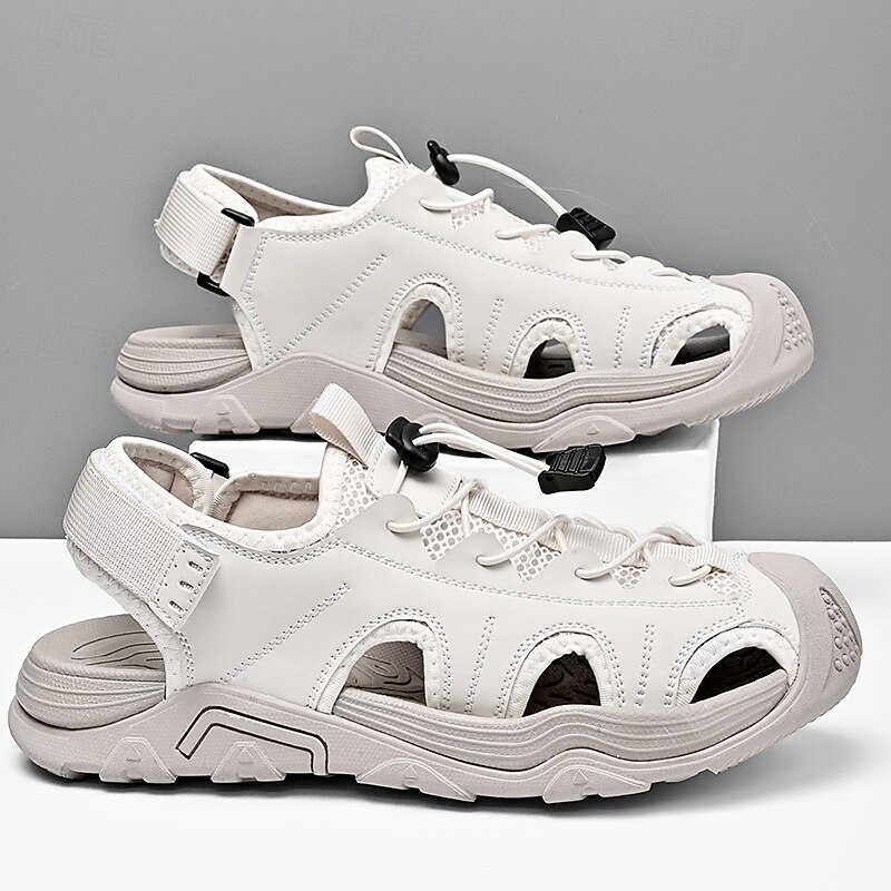 Men's Sandals - White Outdoor Water Sports Sandals with Adjustable Straps and Breathable Mesh for Hiking, Beach and Summer Adventures3