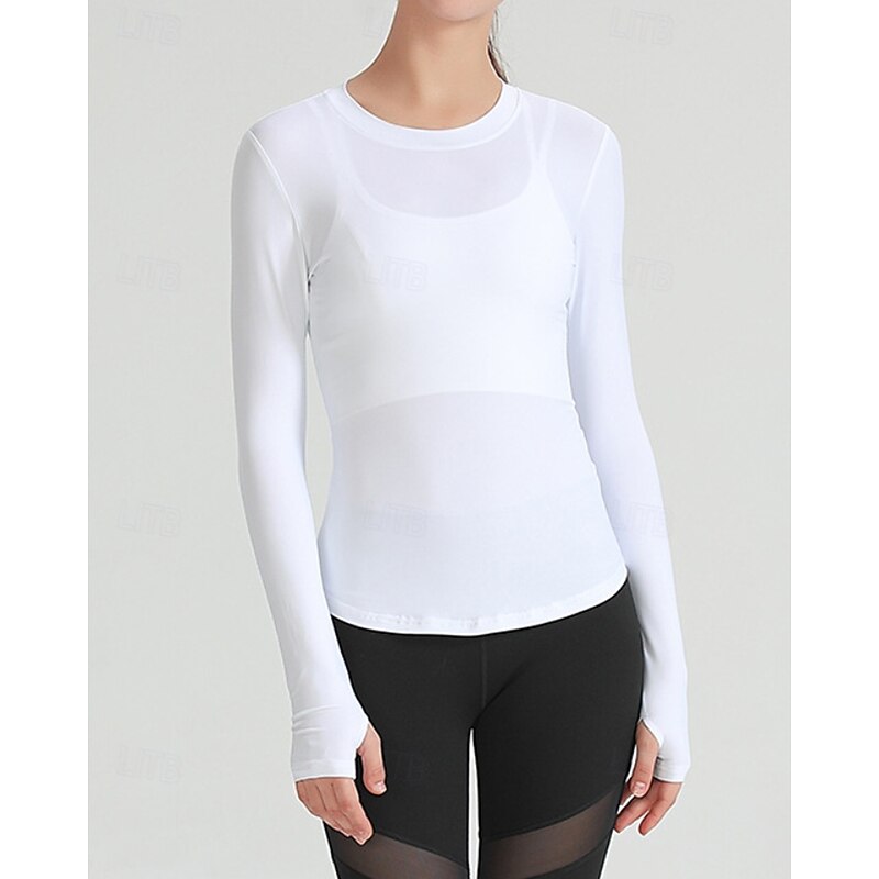 Women's Solid Colored Tennis Top Long Sleeve Breathable Tennis Golf Pickleball Round Neck Top White Pink Light Grey Tennis Clothing4