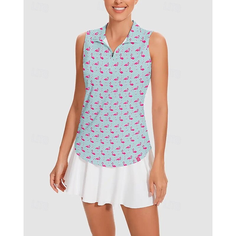 Women's Flamingos Tennis Shirt Sleeveless Print UPF50+ Quick Dry Tennis Golf Outdoor Exercise Zip Collar Tee Tshirt Top Light Blue Tennis Clothing2