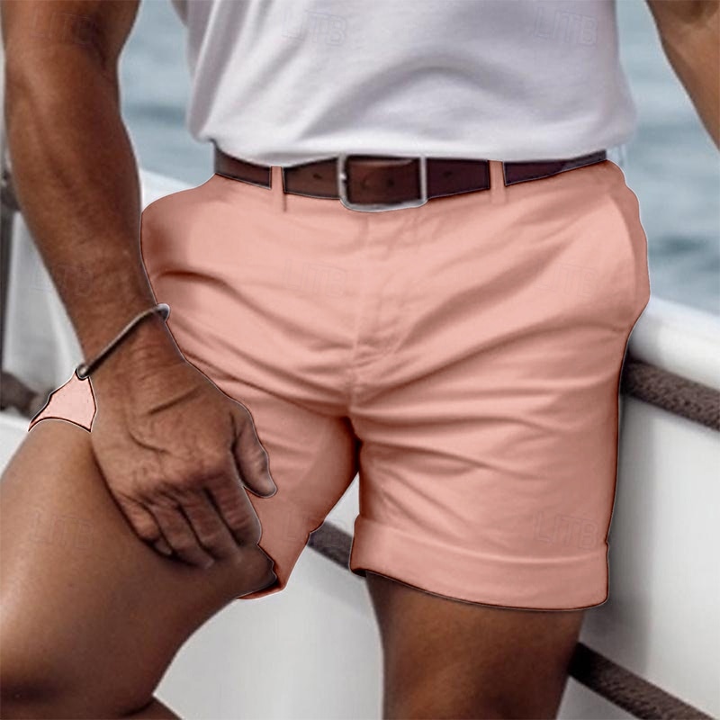 Men's Pink Shorts Shorts Summer Shorts Casual Shorts Buttons Front Pocket Plain Comfort Breathable Short Casual Daily Holiday Fashion Designer Black White2