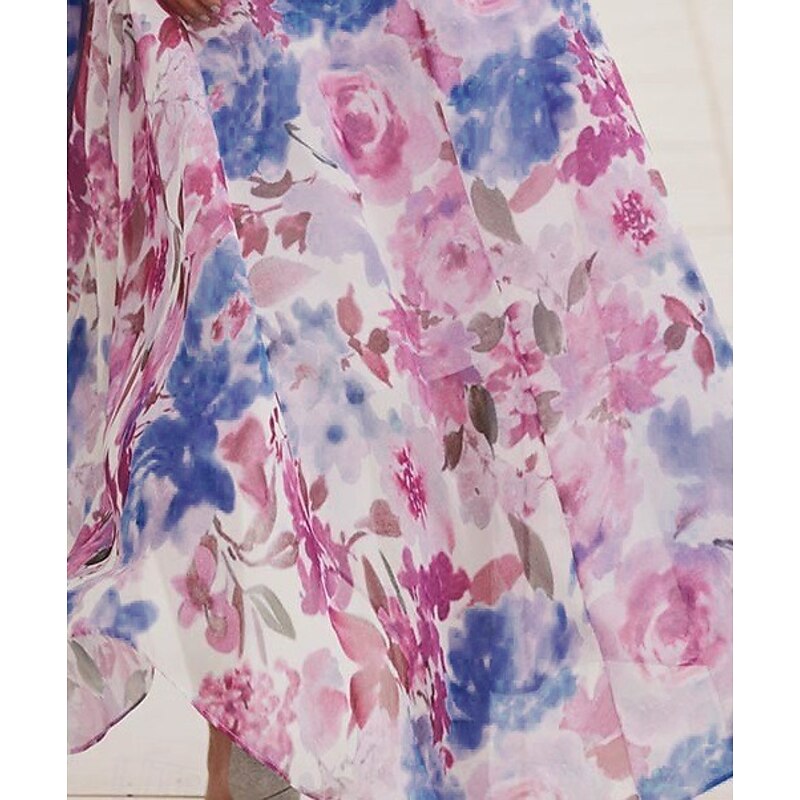 Floral Dress Mother of the Bride Dress Elegant Vintage V Neck Asymmetrical Chiffon 3/4 Length Sleeve with Lace Appliques Flower Race Day Dress Wedding Guest Dress3