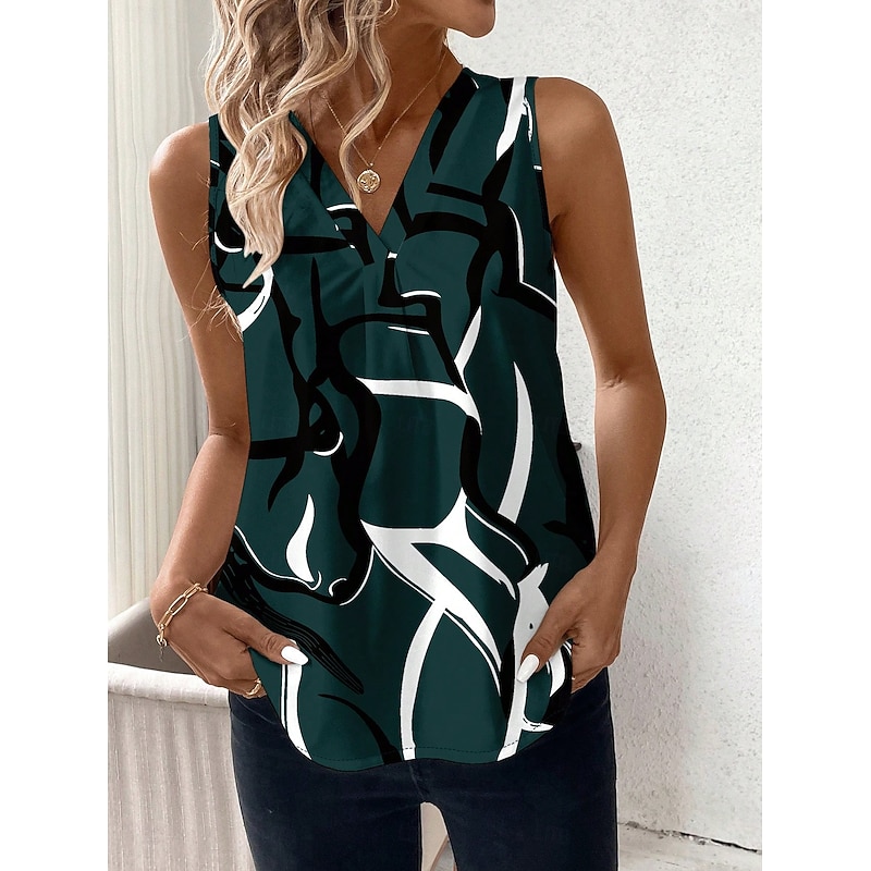 Women's Camisole Tank Top Graphic Geometric Stylish Casual Sleeveless V Neck Regular Tops Daily Print Wine Green Khaki Summer Spring3