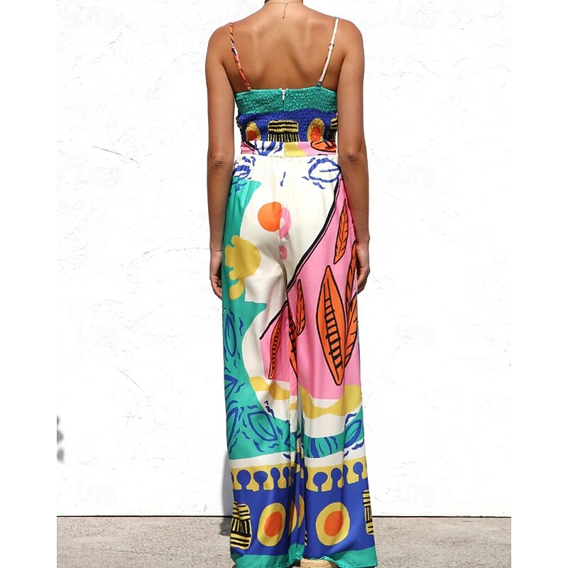 Women's Normal Jumpsuit Streetwear Floral Sleeveless V Neck Print Street Daily Regular Fit White Army Green Red Summer3