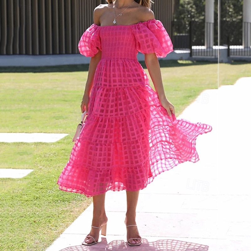 Women's Long Dress Maxi Dress Casual Dress Fashion Outdoor Party Holiday Regular Fit Plain Short Sleeve Off Shoulder White Pink Blue Summer4