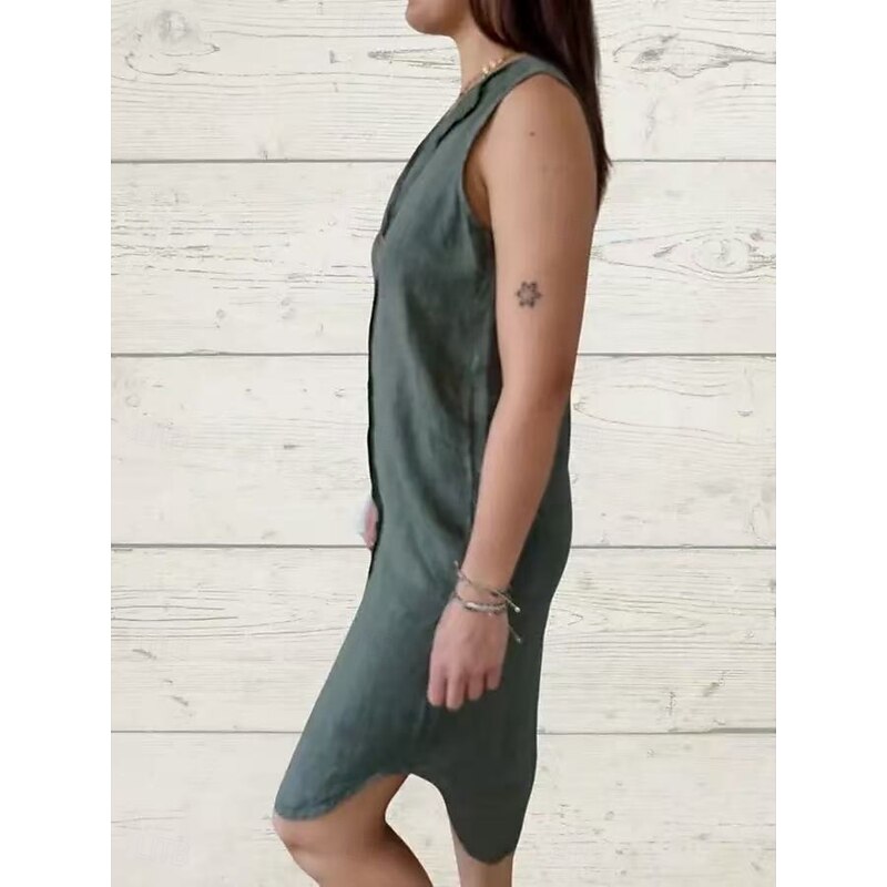 Women's Mini Dress Poly-Cotton Linen Texture Dresses Casual Dress Summer Dress Classic Modern Daily Weekend Regular Fit Plain Sleeveless V Neck Black Pink Green Summer2
