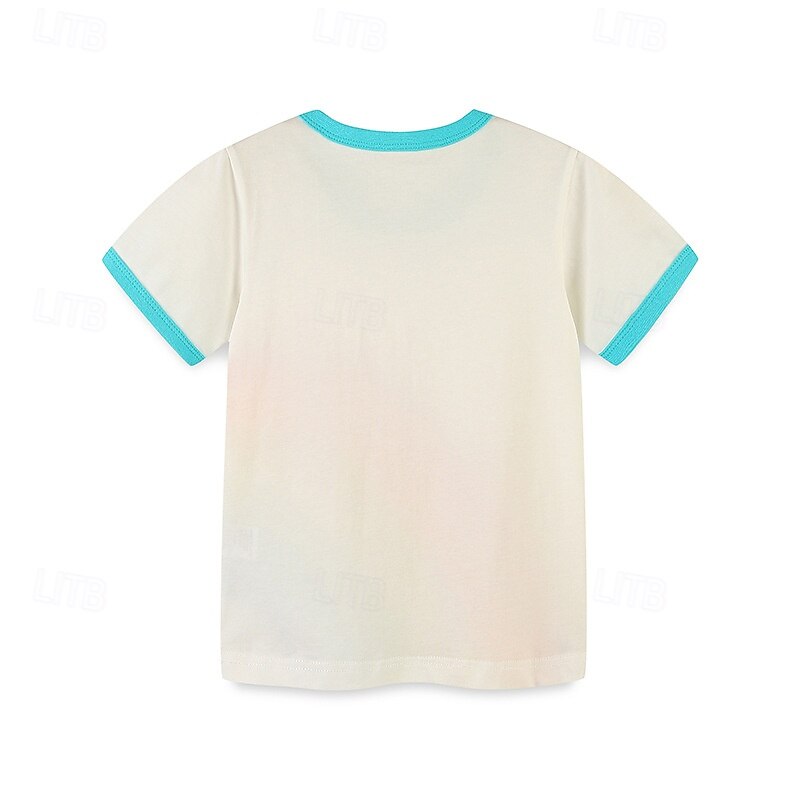 Kids Boys T shirt Tee Rainbow Short Sleeve Crewneck Children Top Outdoor Basic Summer White 4 years+3