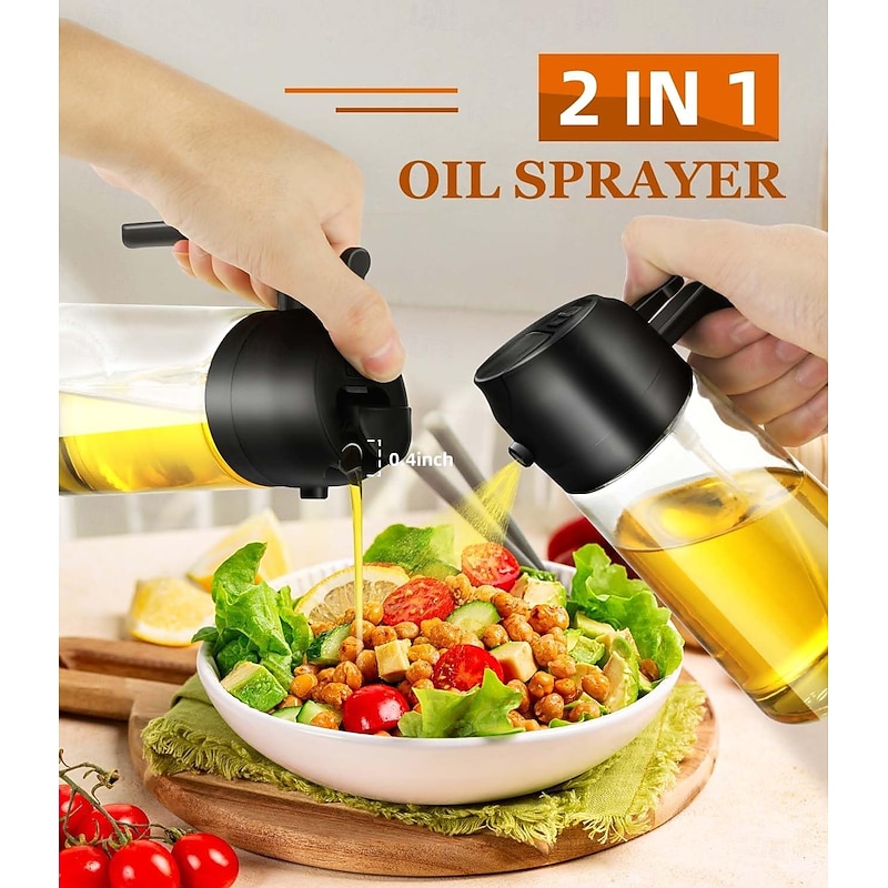 Oil Sprayer for Cooking, 16oz/470ml Oil Dispenser for Kitchen, 2 in 1 Olive Oil Dispenser Bottle for Kitchen Gadgets, Air Fryer, Salad, BBQ2